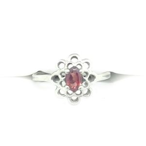 Ring Garnet Flower Sterling Silver
